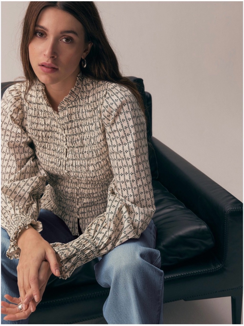 Next UK Ditzy Floral Blouse w Smocking & Button Detail
